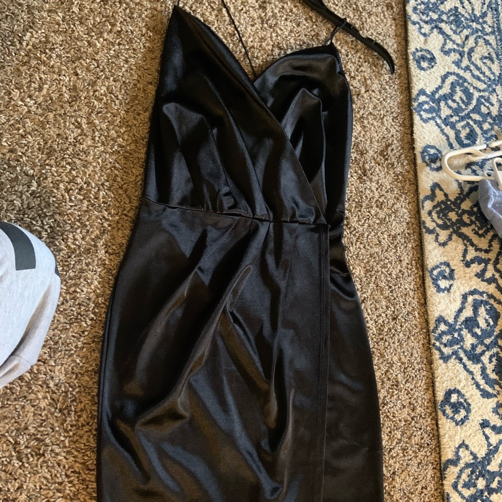Fashion Nova satin black wrap dress